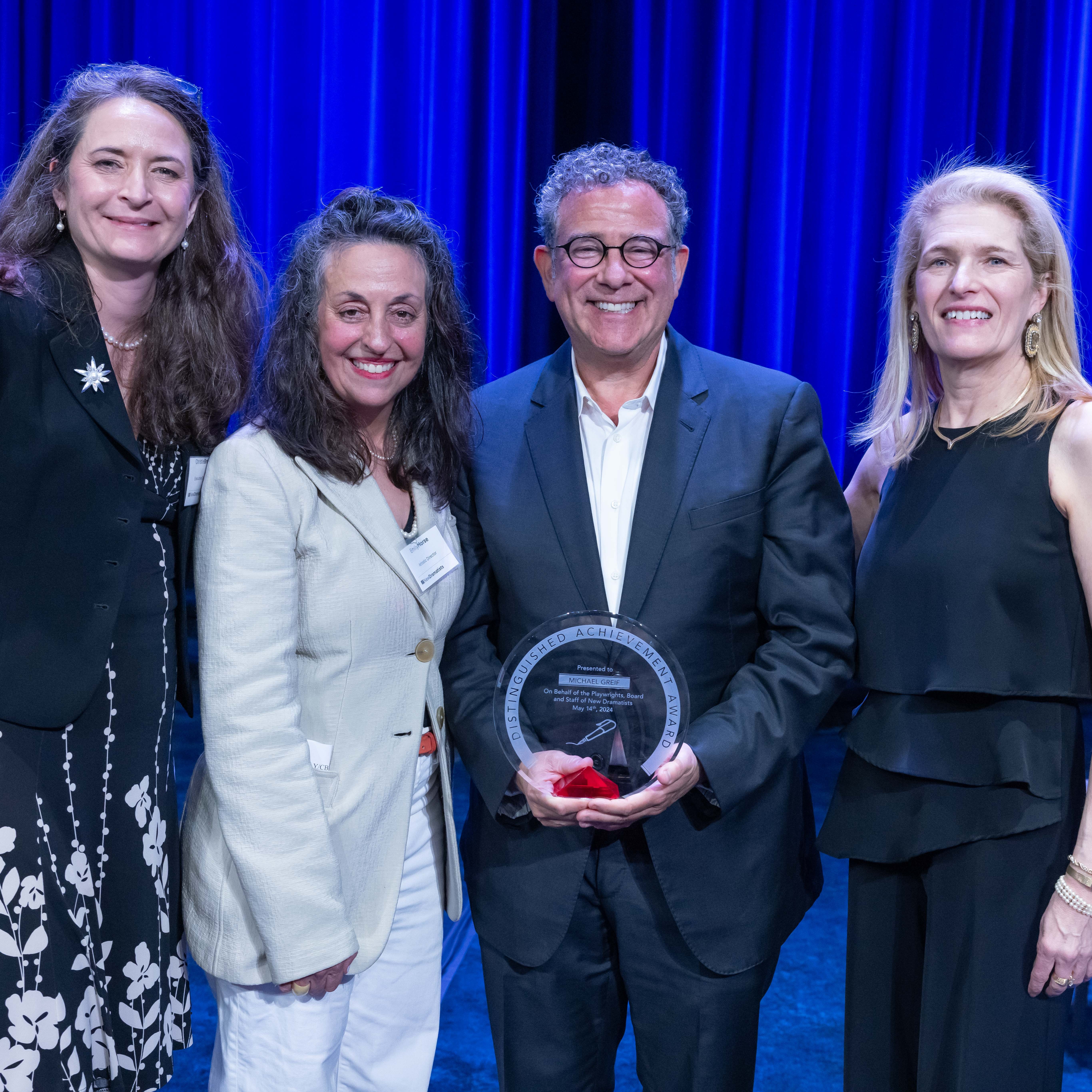 2024 Honoree Michael Greif with New Dramatists Executive Director Christie Brown, Artistic Director Emily Morse, and Board President Abbie Van Nostrand