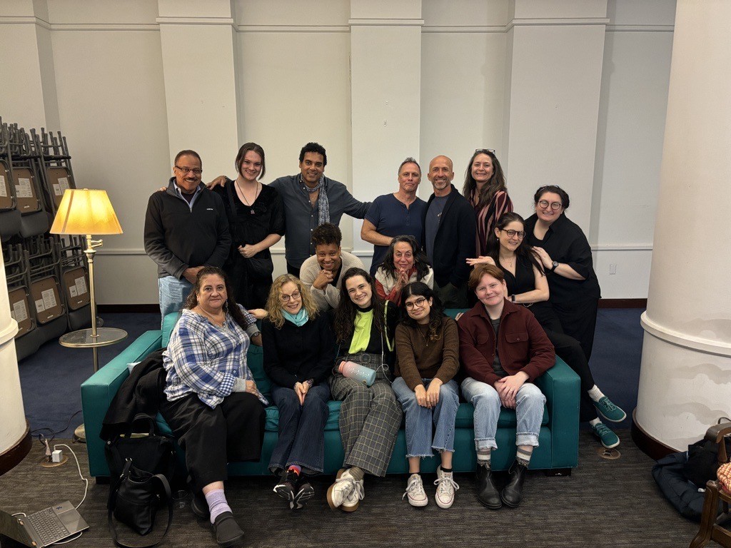 New Dramatists Writers & Staff Members gather on night one of Nocturnal Commissions 2024 in the houghton hall ballroom.